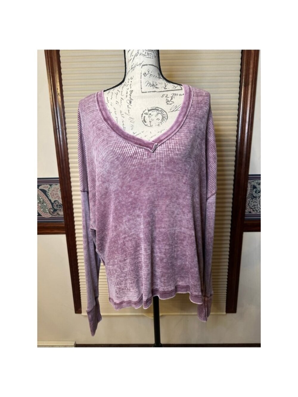 Project Social T Small Oversized Purple Waffle Knit Long Sleeve Shirt
